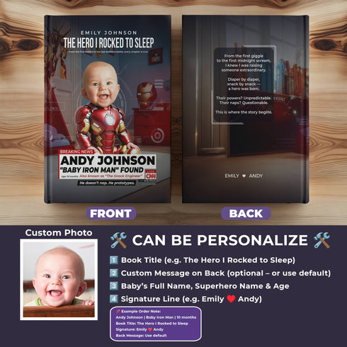 Personalized Baby Iron Man Notebook – Custom Superhero Journal with Photo & Name